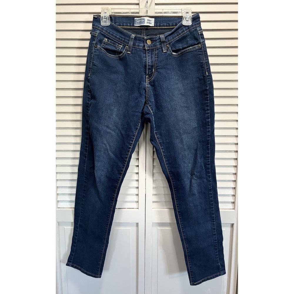 Levi Skinny Curvy Denim Jeans Dark Wash Low Rise Size 26x28 Logo Pockets